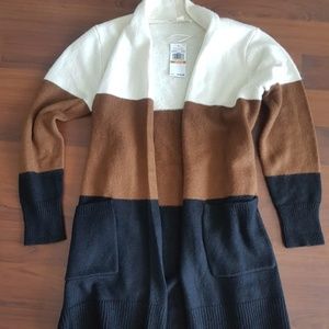 NEW Michael Kors long open cardigan Beige Brown Striped Size S MRSP $150